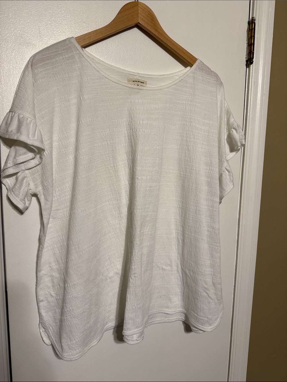 Max Studio White Ruffled Short-Sleeve Top